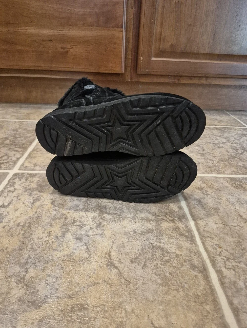 Skechers Keepsakes Wedge Cozy Peak Black Leather Ankle Boots Size 7.5